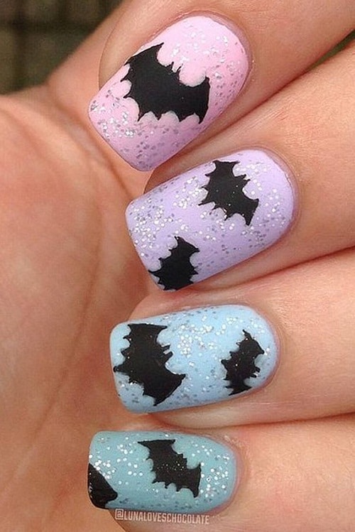 Cute Bat Glitter Nails