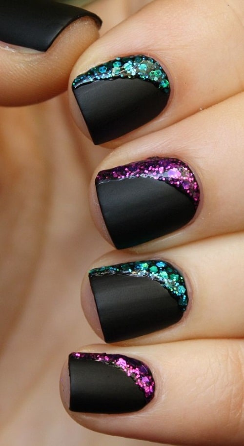 Black Matte Glitter Nails