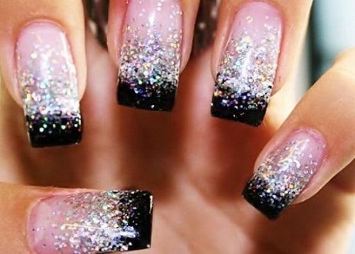 Black and Silver French Tip Glitter Nails