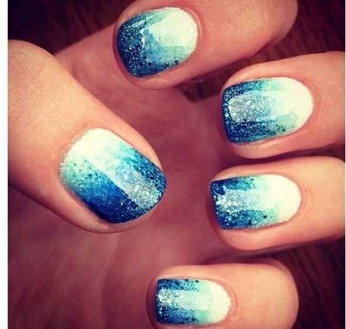 White and Blue Ombre Glitter Nails