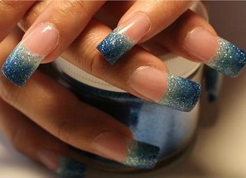 Blue and Silver Ombre Glitter Nails