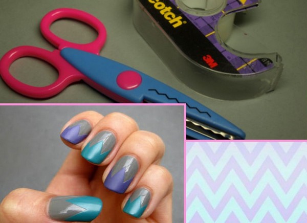 colorful zig-zag nails with scalloped scissors