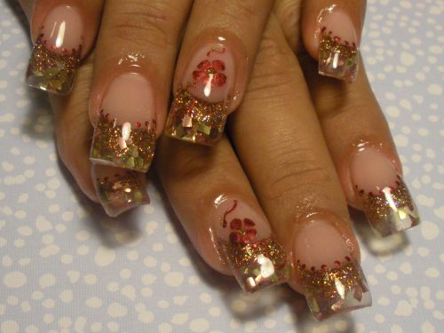 Gold French Tip Glitter Nails