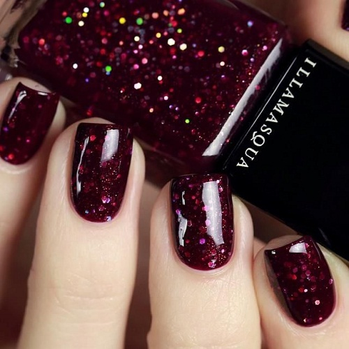 Illamasqua Dark Red Glitter Nails