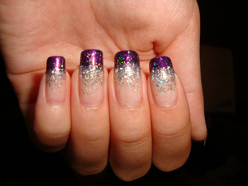 Violet and Silver Two Tone Glitter Nails