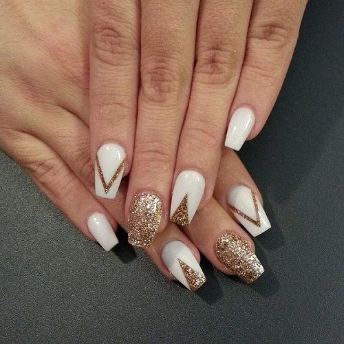 White and Gold Glitter Nails