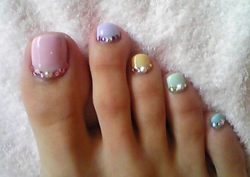 Colorful Toe Nail Designs with Gems