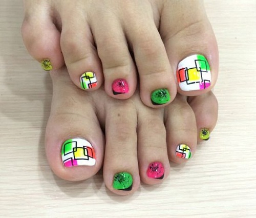 Fun Colorful Squares Toe Nail Designs