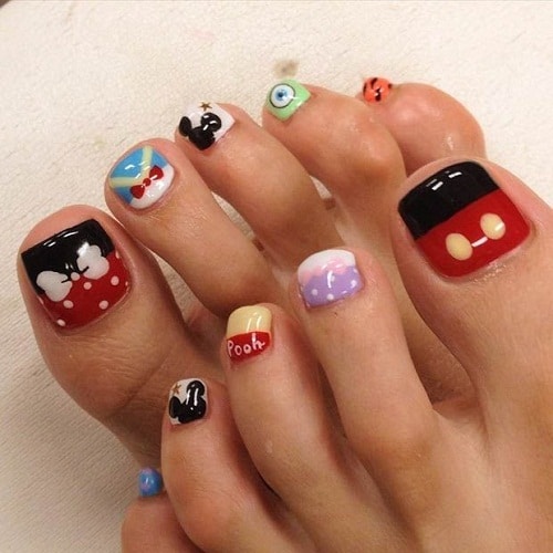 Pooh and Mickey Toe Nail Designs