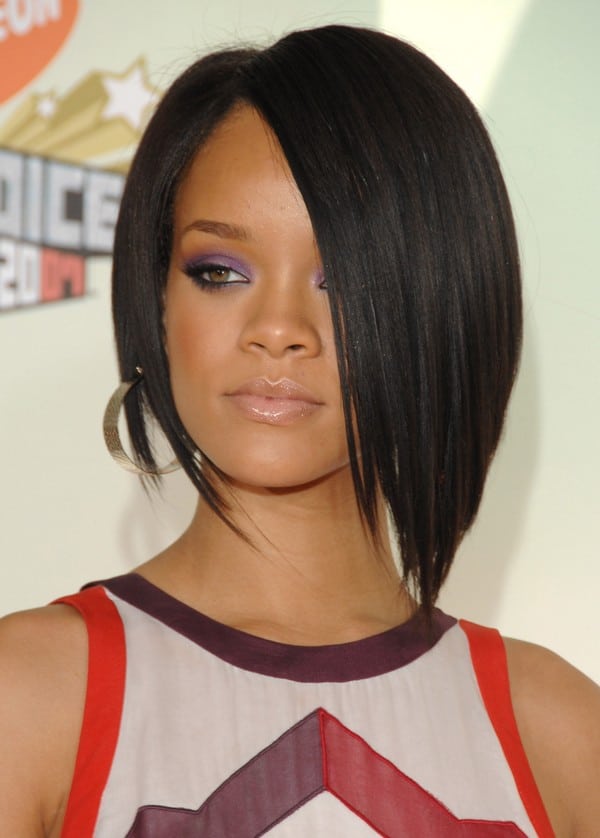 Rihanna with angeled bob haircut