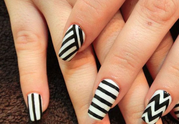 black and white zigzag and stripe nail designs