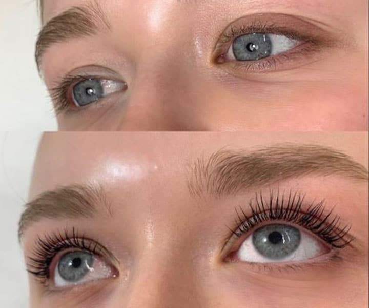 before and after images of eyelash tinting treatment