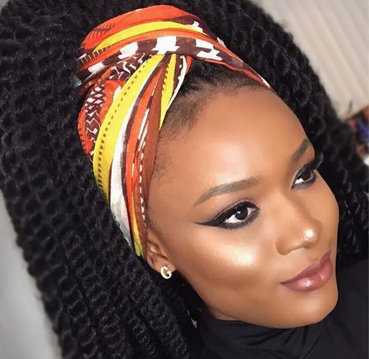 kinky twist braids with scarf