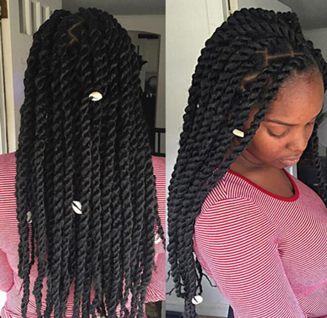 kinky twist braids with shells