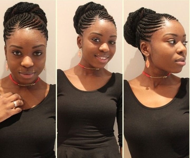 large high bun with ghana braids