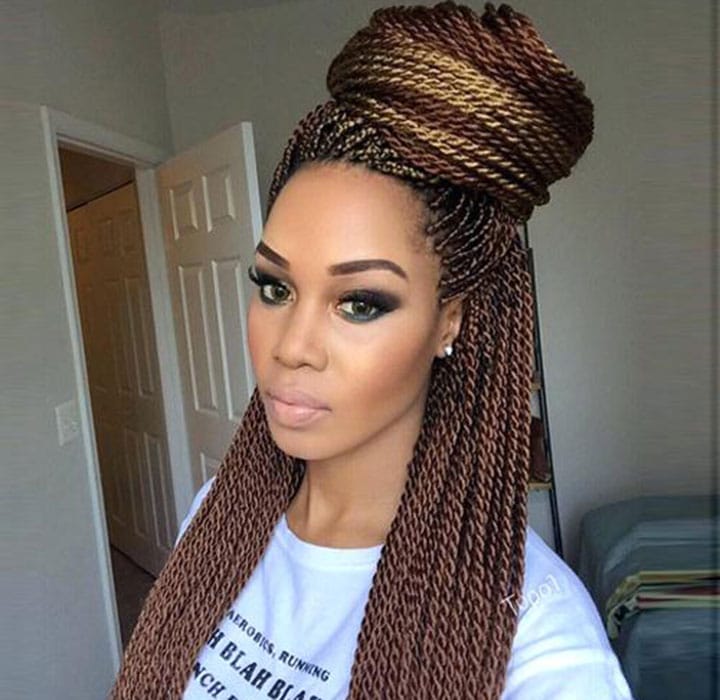 top knot red gold twist braids