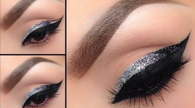 eyeliner styles silver glitter