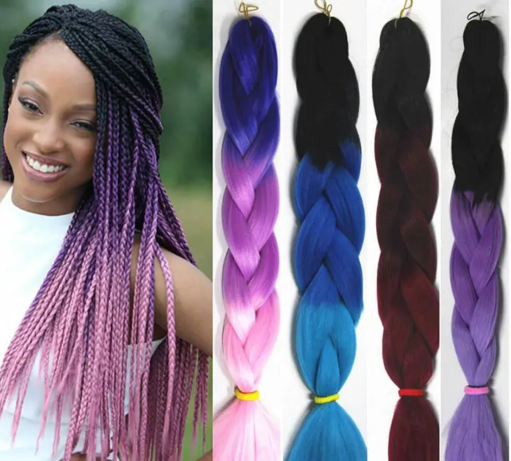 woman with long black and pink ombre jumbo box braids with hair extensions display