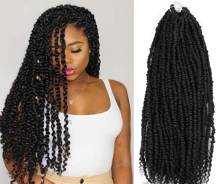 woman with long marley braids hairstyle with synthetic braids
