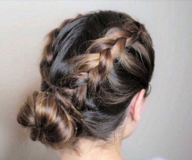 french braid low chignon