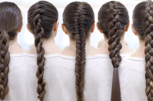 variety of plaited hair styles